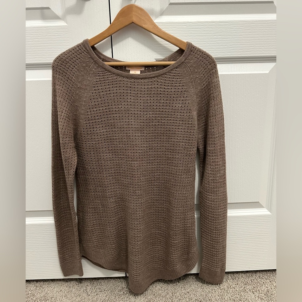 Sweet Romeo Taupe Open-Weave Crewneck Sweater